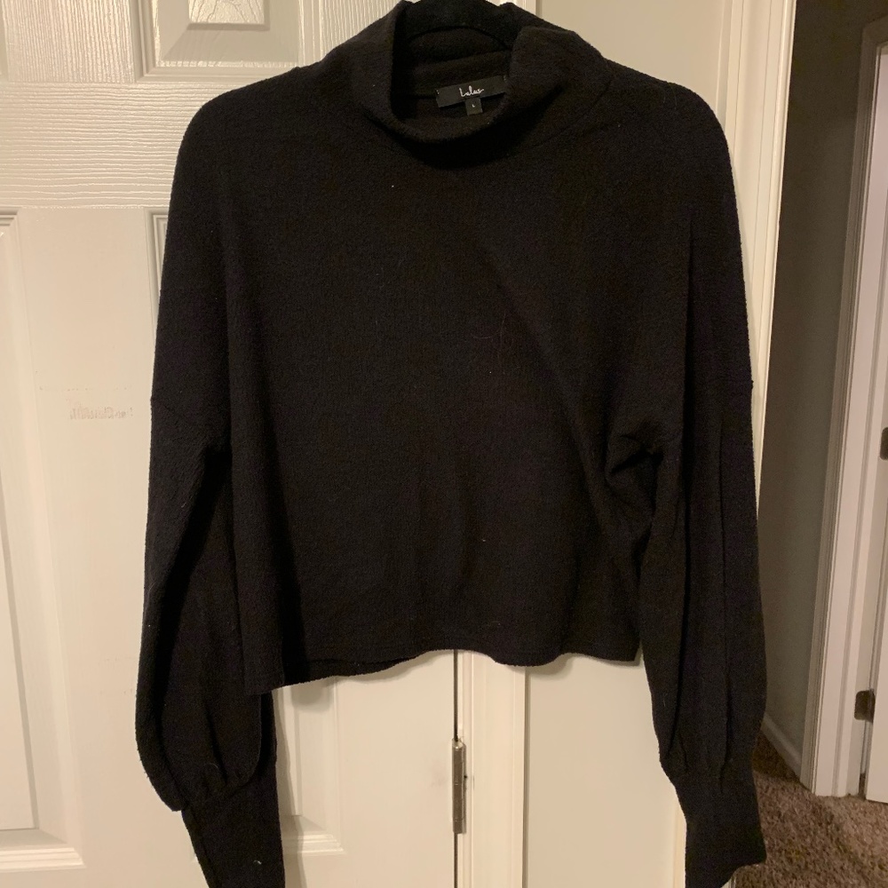 Keeping it Chill Black Balloon Sleeve Turtleneck Sweater Top